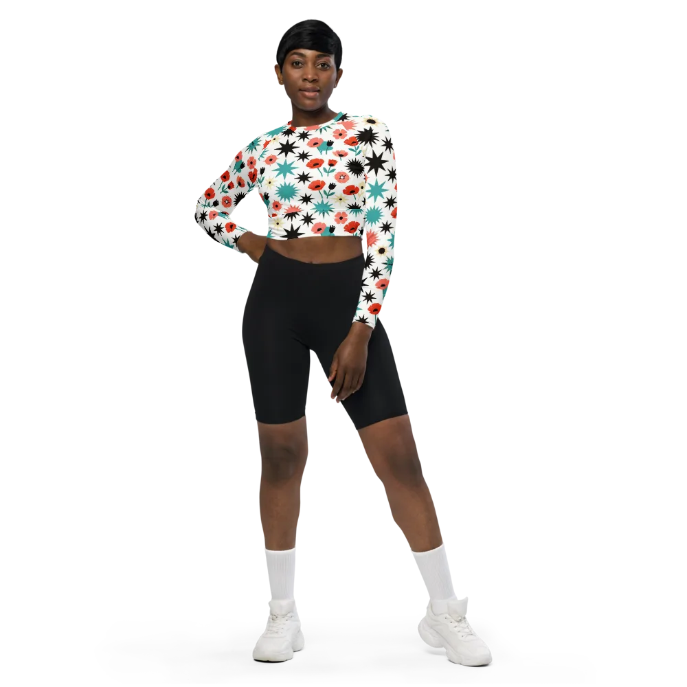 Poppy Starburst on Long Sleeve Crop Top — Front