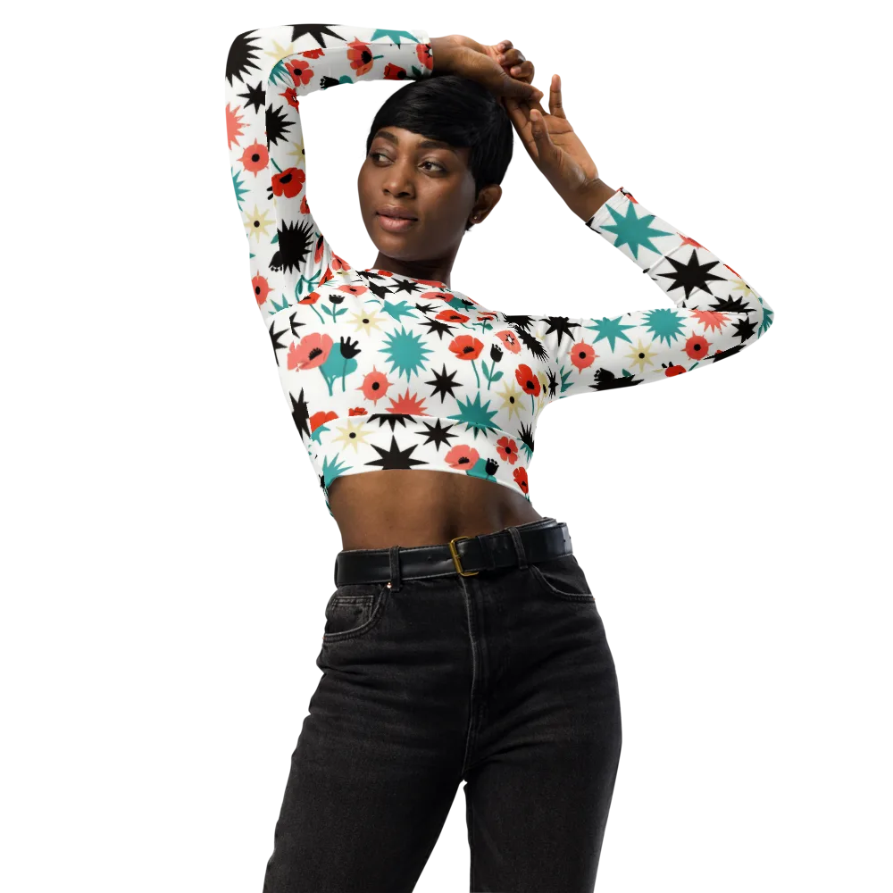Poppy Starburst on Long Sleeve Crop Top — Front