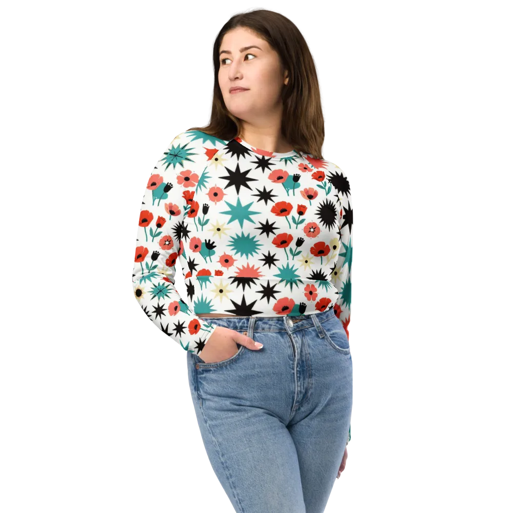 Poppy Starburst on Long Sleeve Crop Top — Front