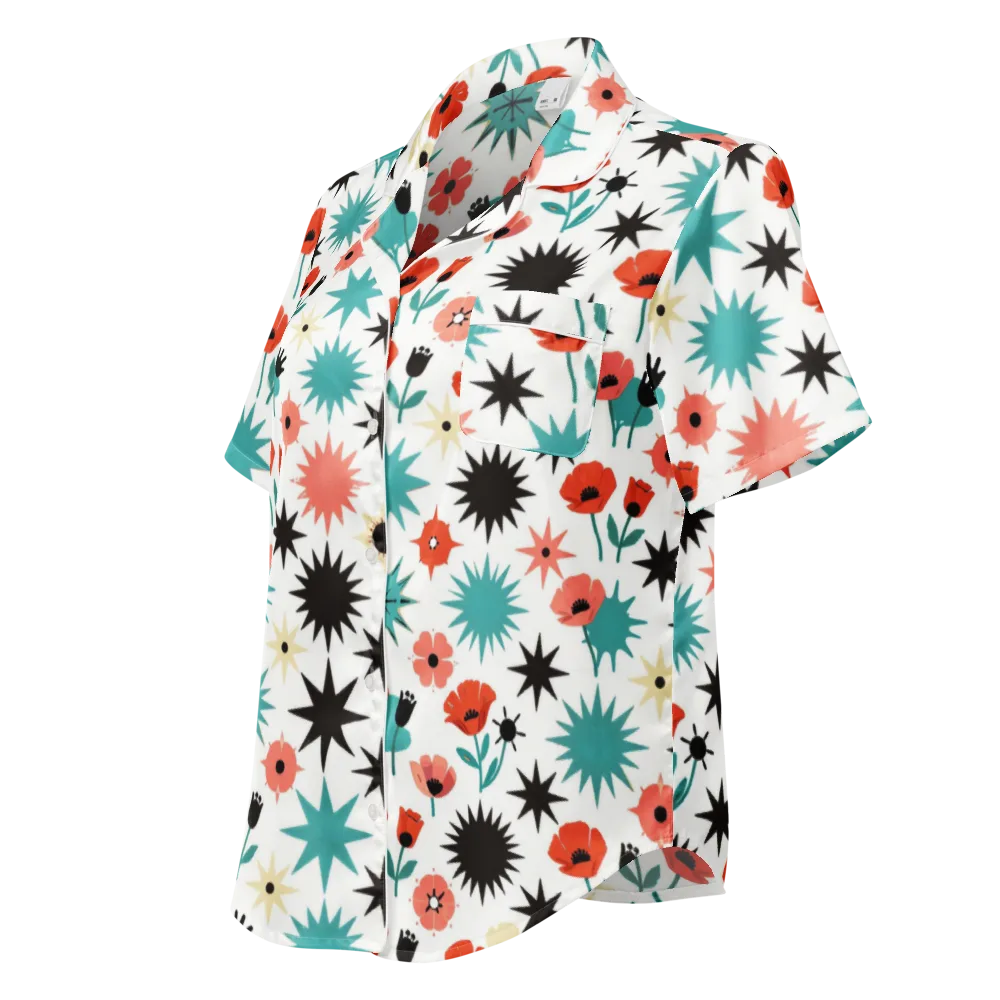 Poppy Starburst on Women's Short Sleeve Pajama Top — Left Front