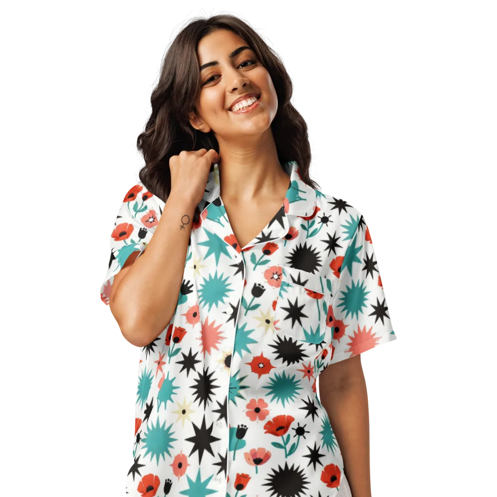Poppy Starburst on Women's Short Sleeve Pajama Top — Front