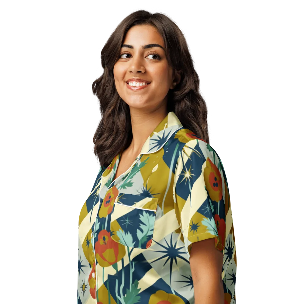 Marigold Signal on Women's Short Sleeve Pajama Top — Left Front