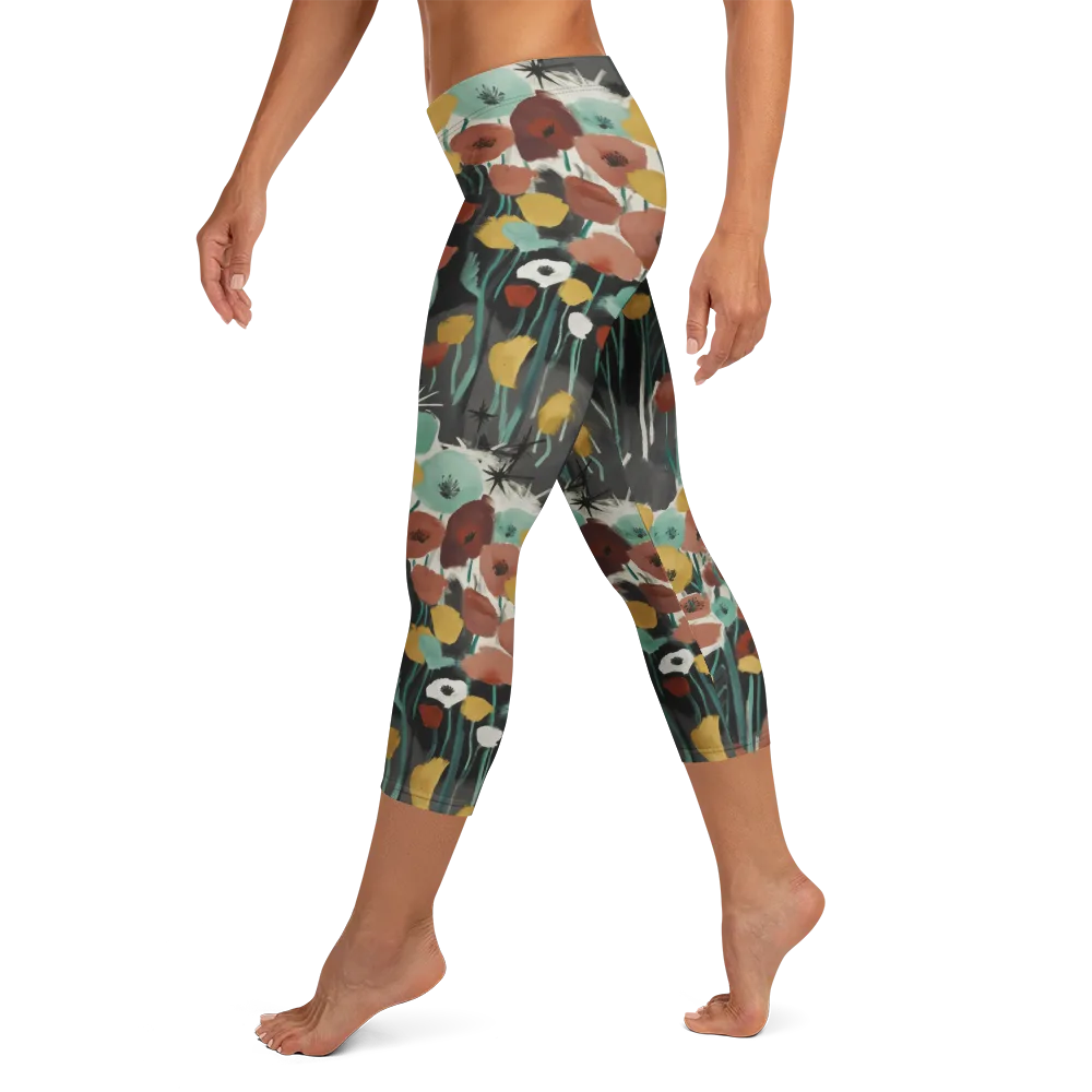 Midnight Poppies on Capri Leggings — Left