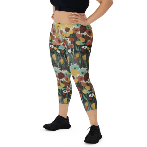 Midnight Poppies on a Capri Leggings
