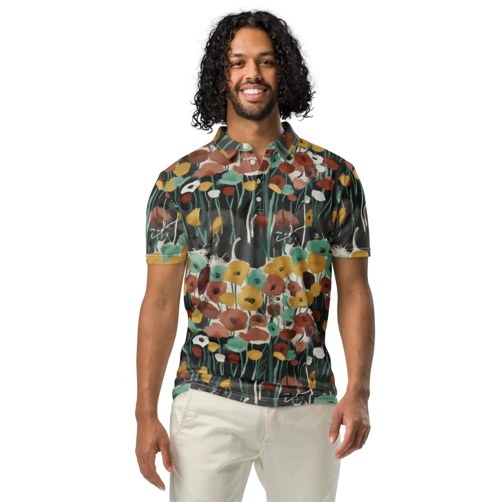 Midnight Poppies on Men's Slim Fit Polo Shirt — Front