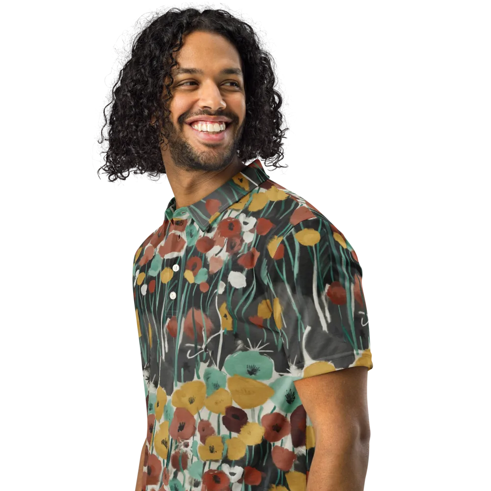 Midnight Poppies on Men's Slim Fit Polo Shirt — Left Front