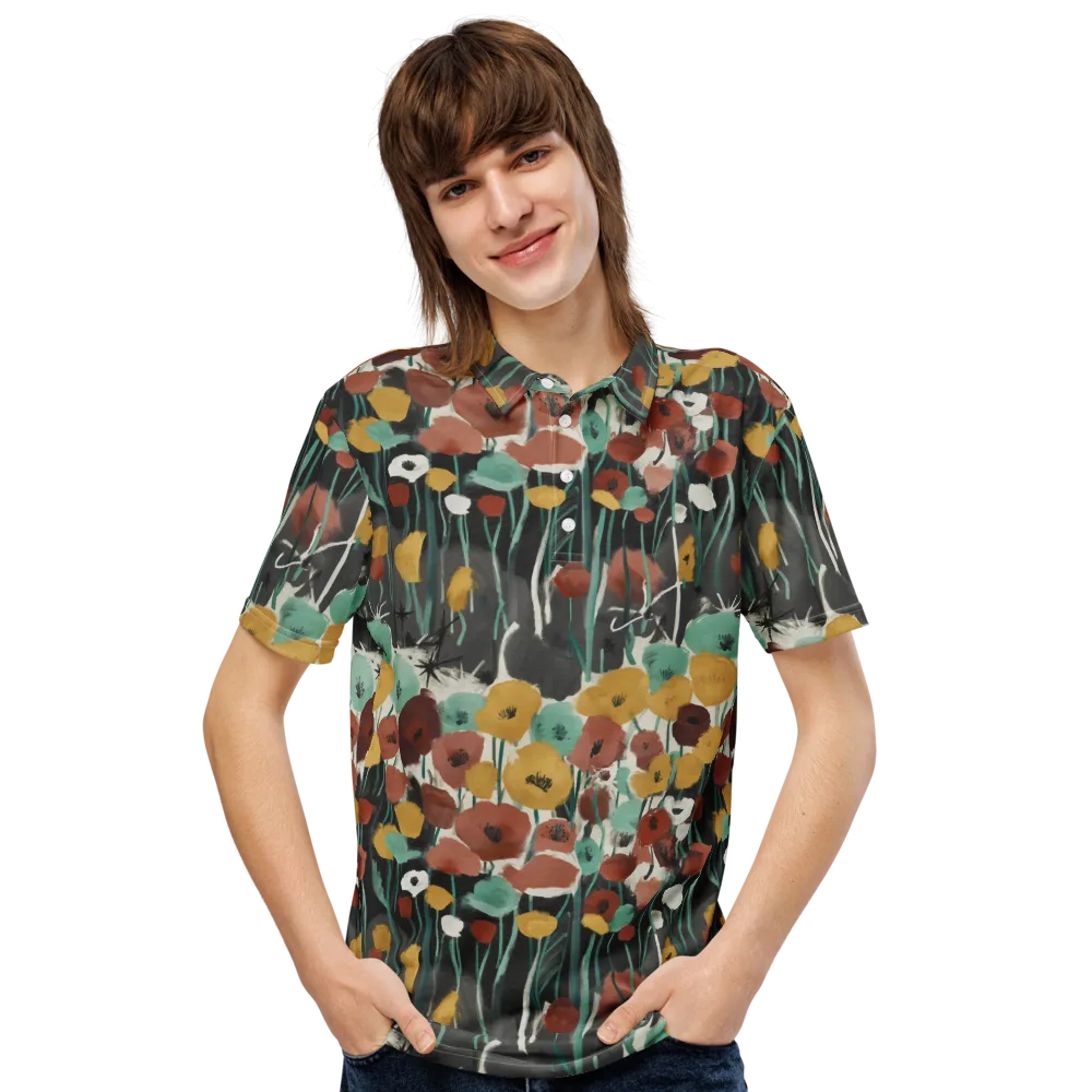 Midnight Poppies on Men's Slim Fit Polo Shirt — Front