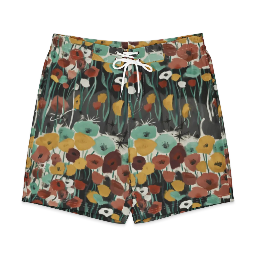 Midnight Poppies on Men's Board Shorts — Front