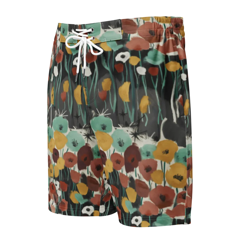 Midnight Poppies on Men's Board Shorts — Front