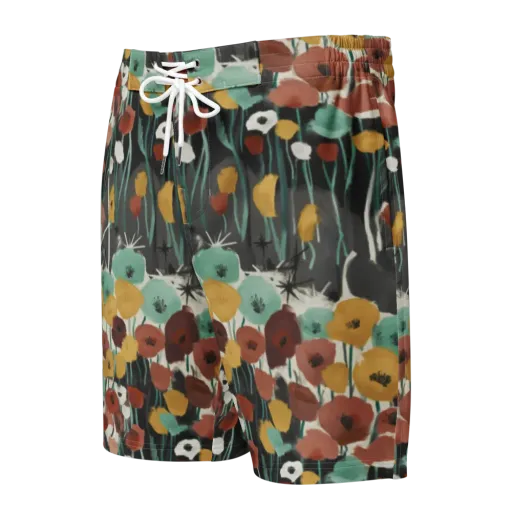 Midnight Poppies on a Men's Board Shorts