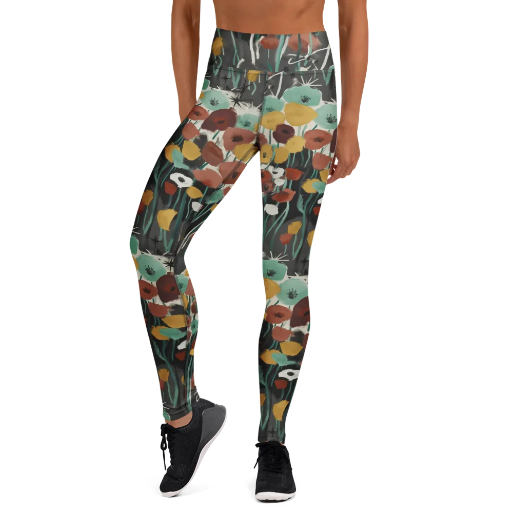 Midnight Poppies on Yoga Leggings — Front