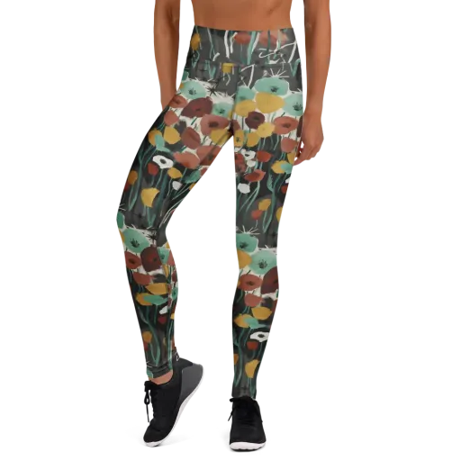 Midnight Poppies on a Yoga Leggings