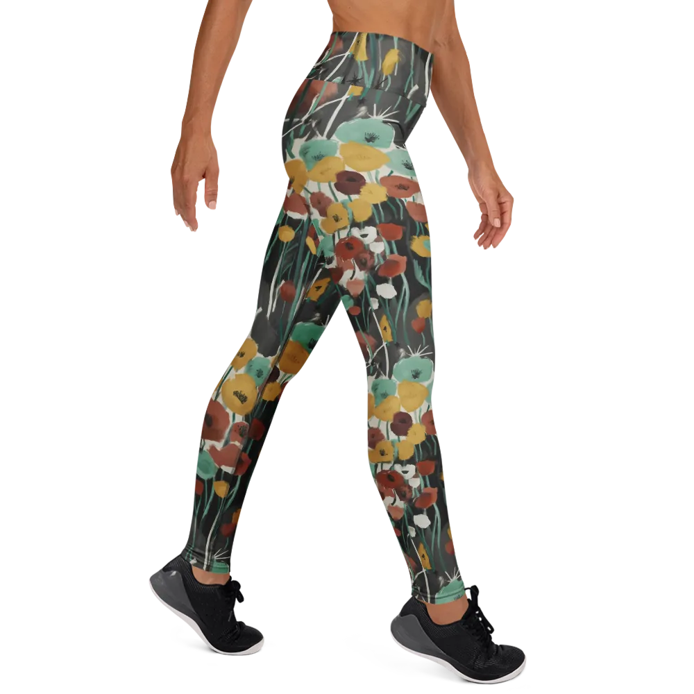 Midnight Poppies on Yoga Leggings — Right