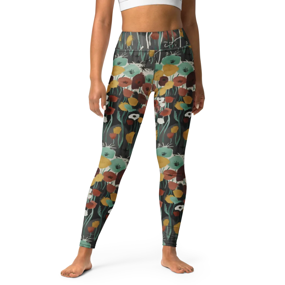 Midnight Poppies on Yoga Leggings — Front