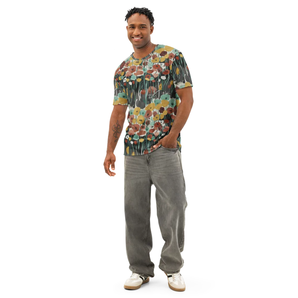 Midnight Poppies on Men's Cotton Crew Neck T-Shirt — Front