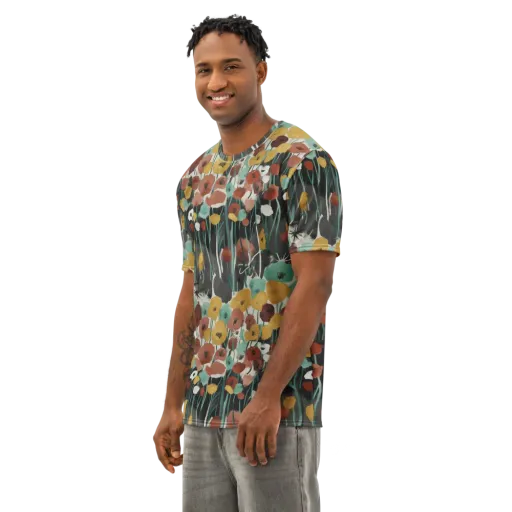 Midnight Poppies on a Men's Cotton Crew Neck T-Shirt