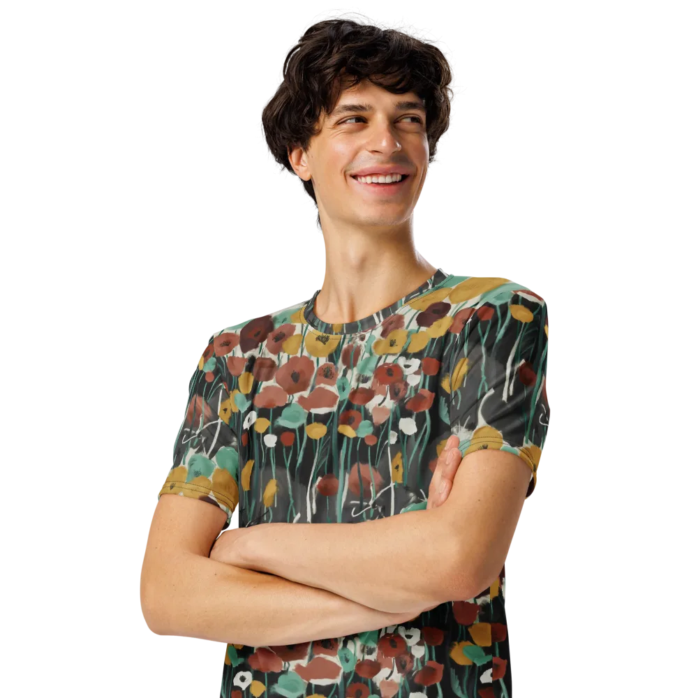 Midnight Poppies on Men's Crew Neck T-Shirt — Left Front