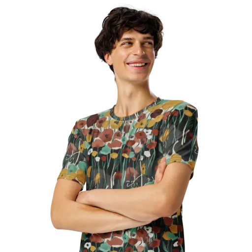 Midnight Poppies on a Men's Crew Neck T-Shirt