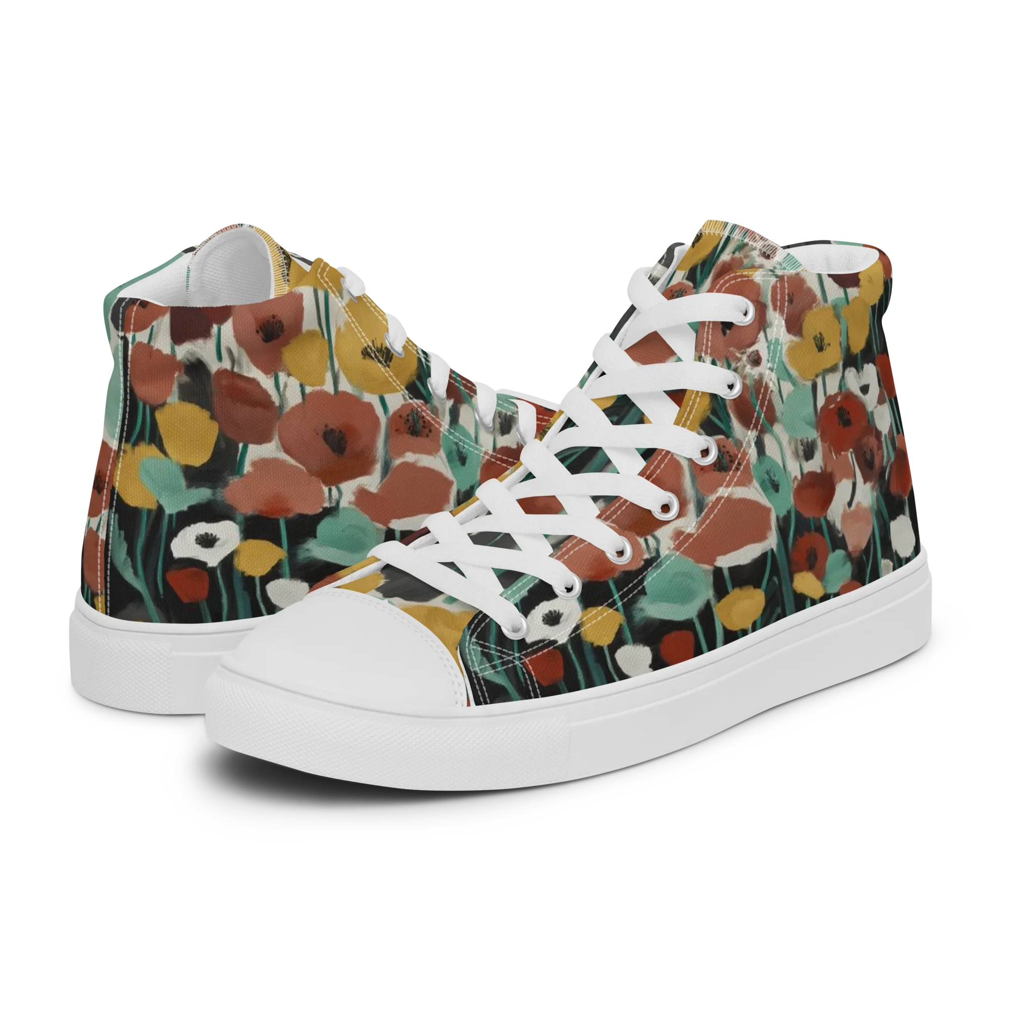 Midnight Poppies on Men's High Top Canvas Shoes — Left