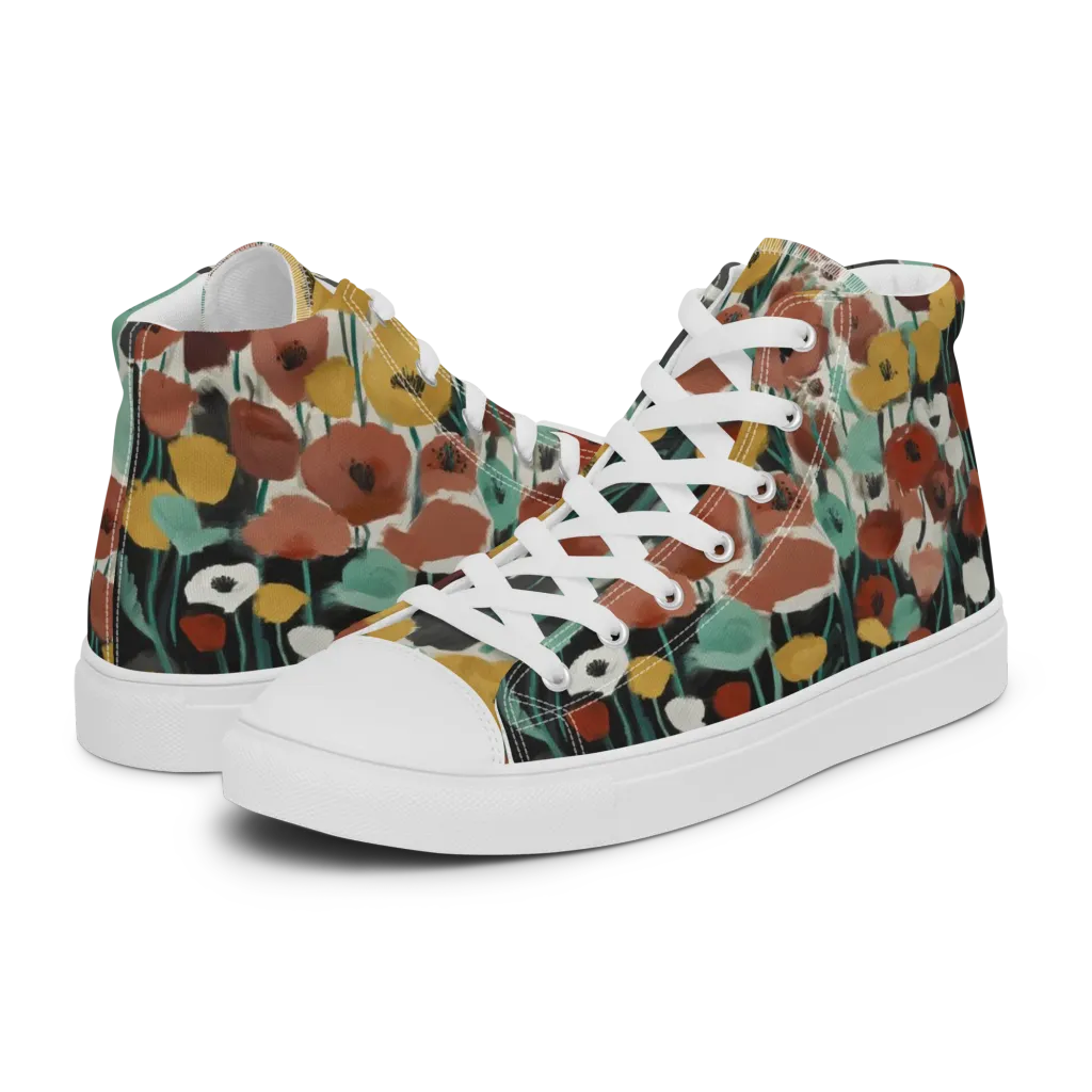 Midnight Poppies on Men's High Top Canvas Shoes — Left