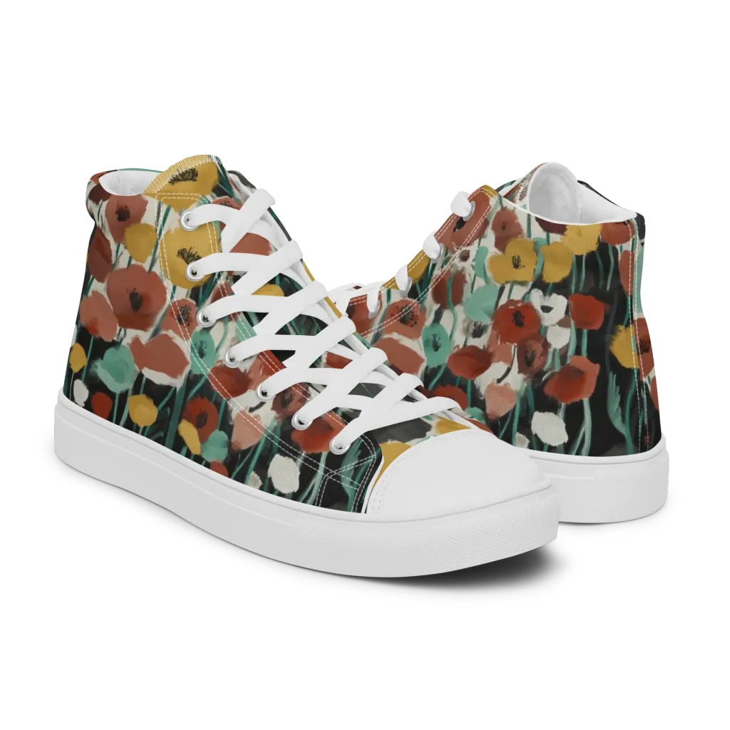 Midnight Poppies on Men's High Top Canvas Shoes — Right