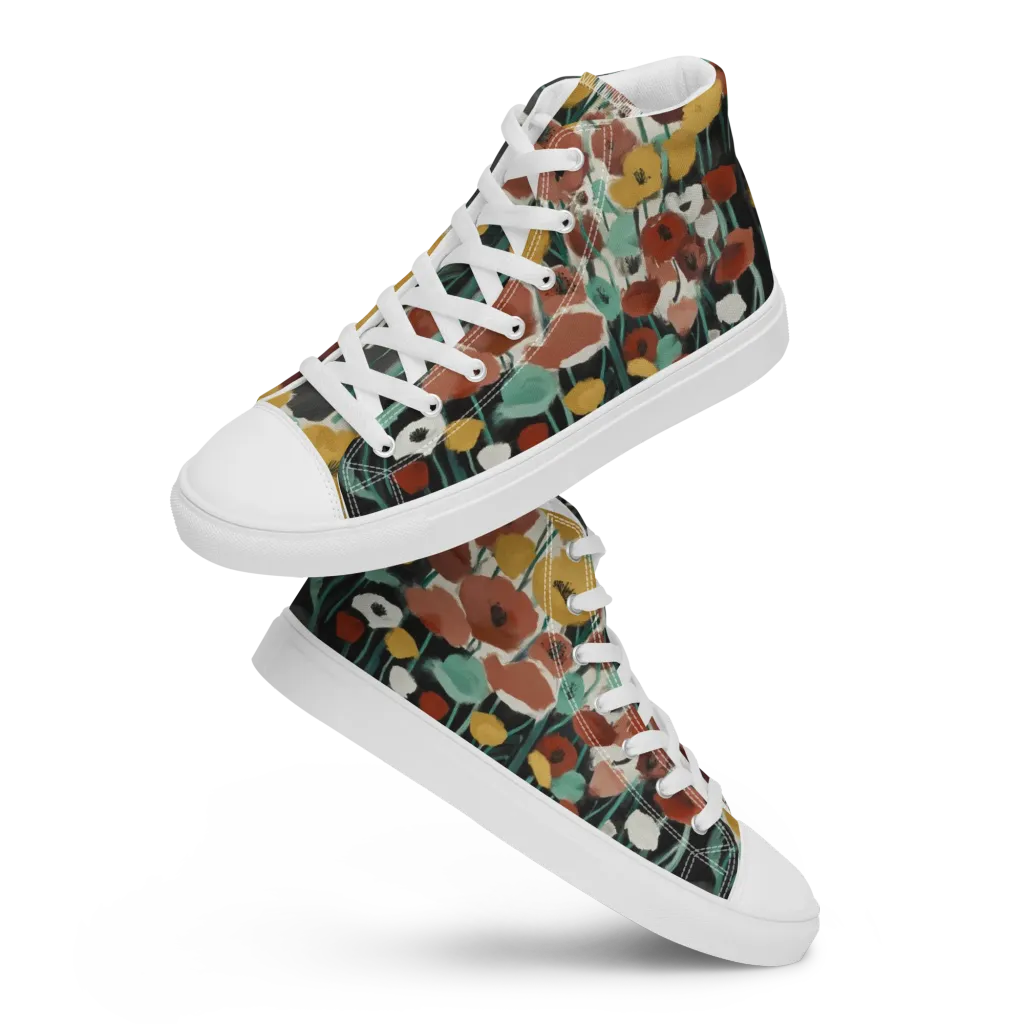 Midnight Poppies on Men's High Top Canvas Shoes — Front