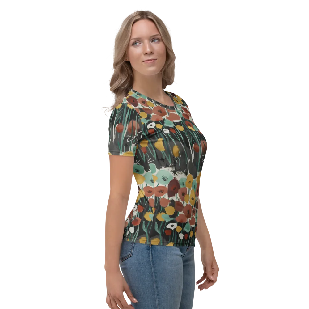 Midnight Poppies on Women's Crew Neck T-Shirt — Right