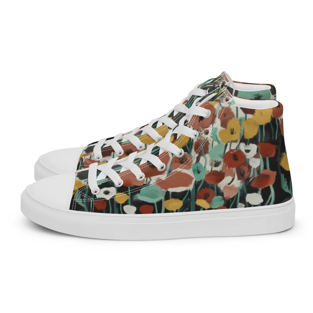 Midnight Poppies on Women's High Top Canvas Shoes — Left
