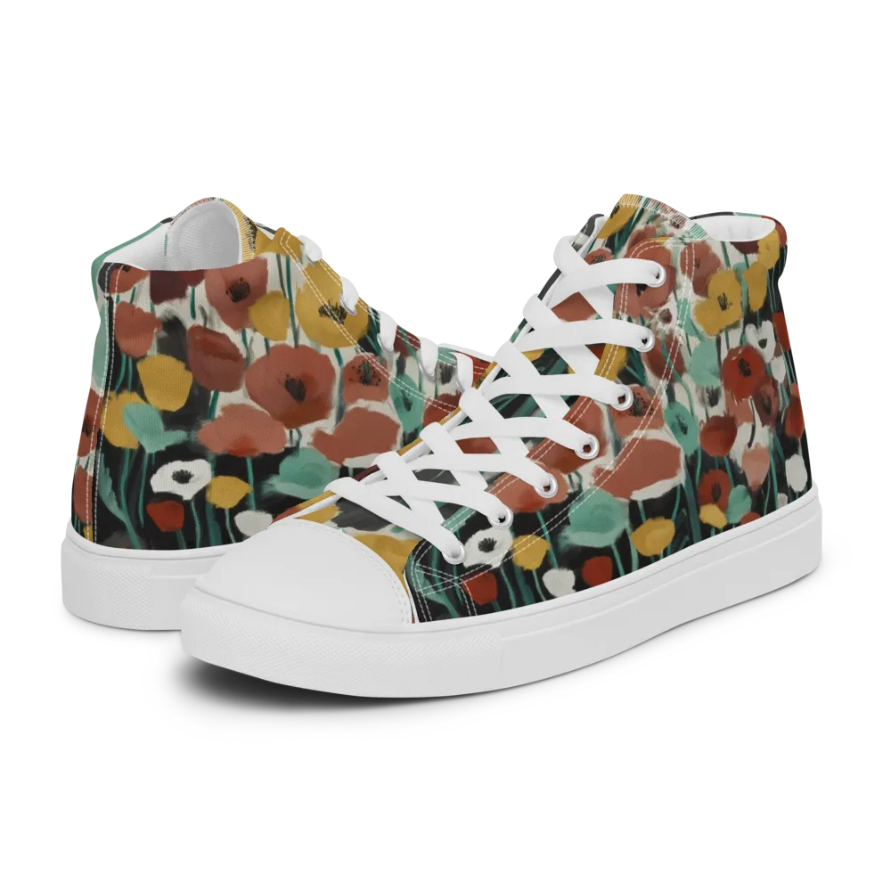Midnight Poppies on Women's High Top Canvas Shoes — Left