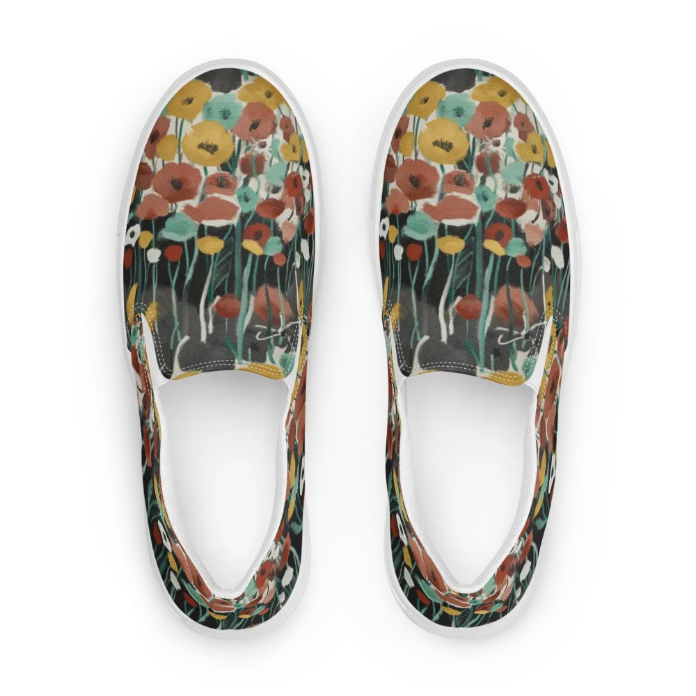 Midnight Poppies on Men's Slip-On Canvas Shoes — Front