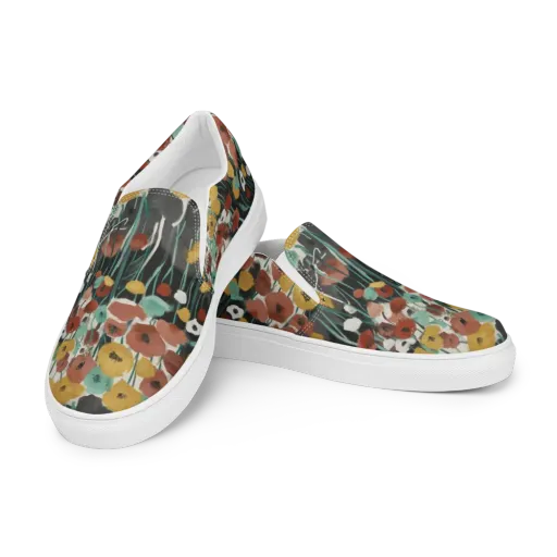 Midnight Poppies on a Men's Slip-On Canvas Shoes