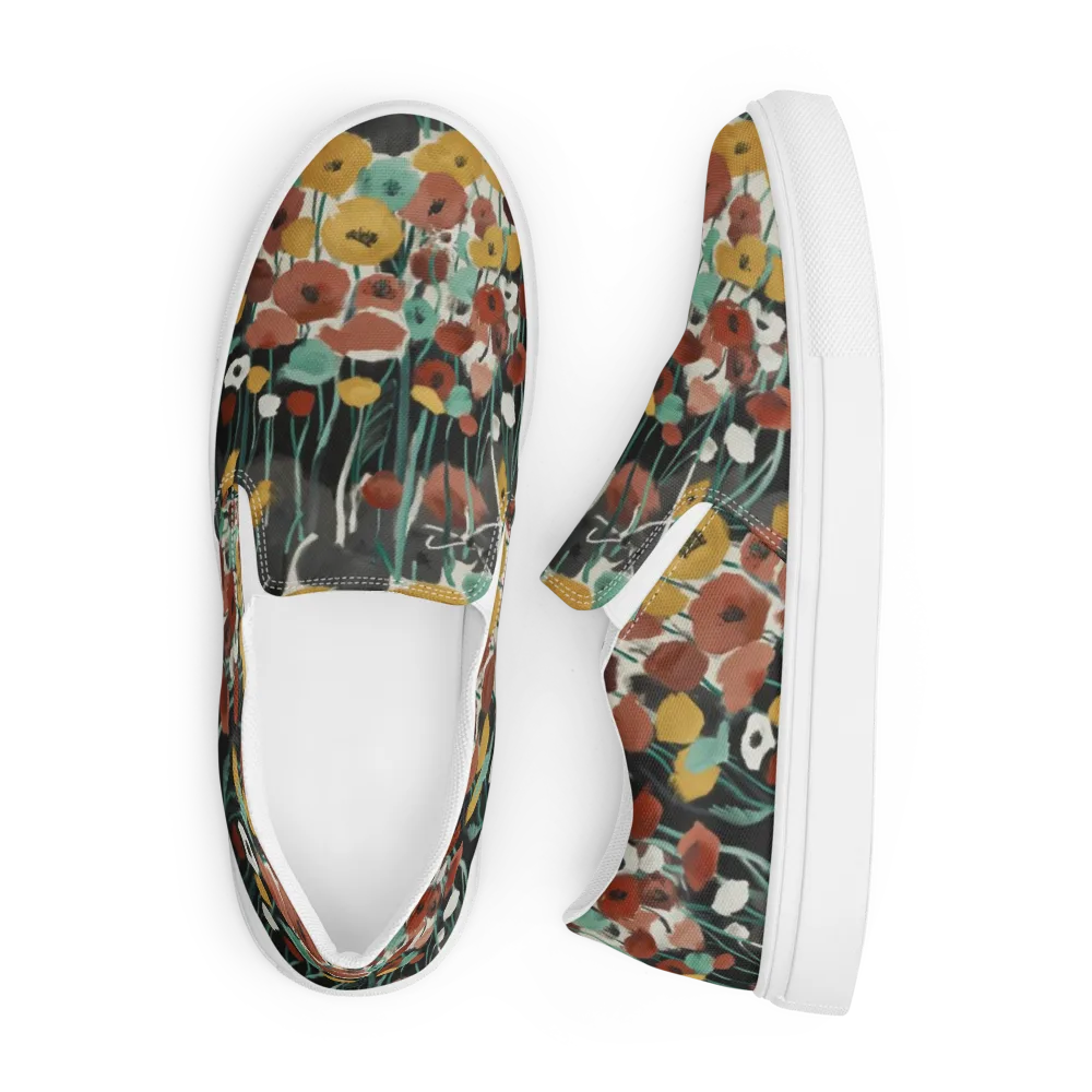 Midnight Poppies on Men's Slip-On Canvas Shoes — Front