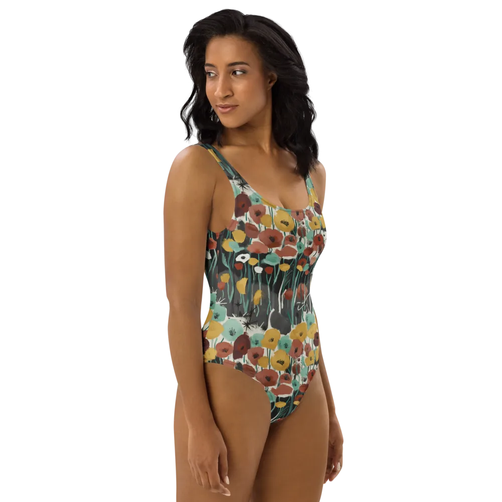 Midnight Poppies on One-Piece Swimsuit — Right