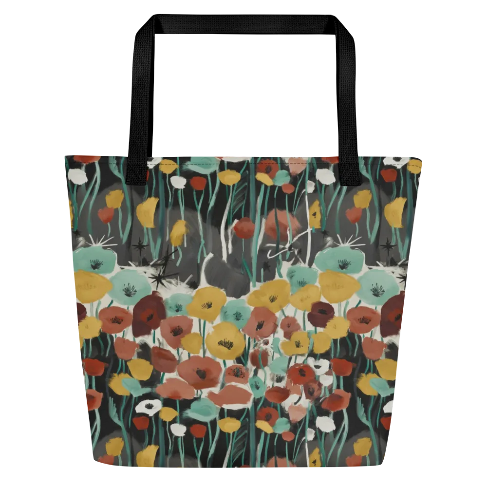 Midnight Poppies on Large Tote Bag W/ Pocket — Front
