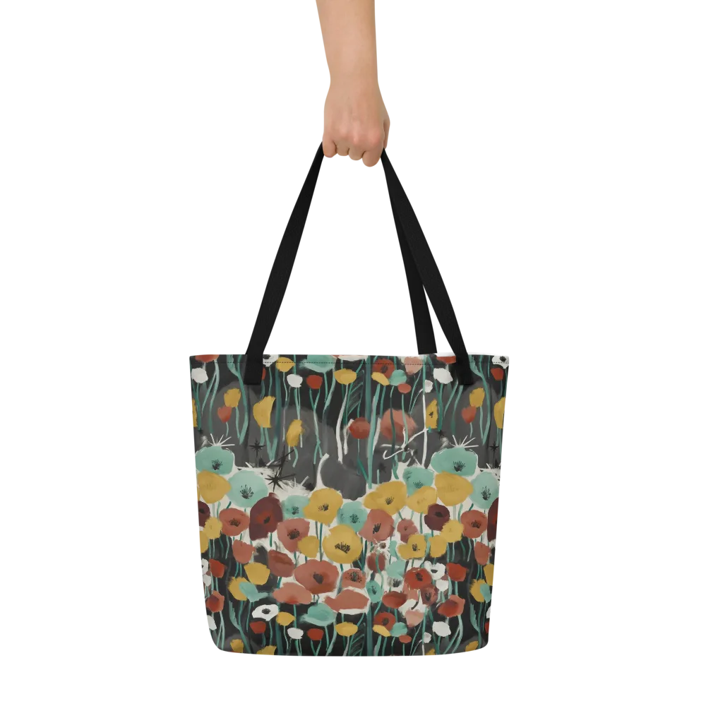 Midnight Poppies on Large Tote Bag W/ Pocket — Front