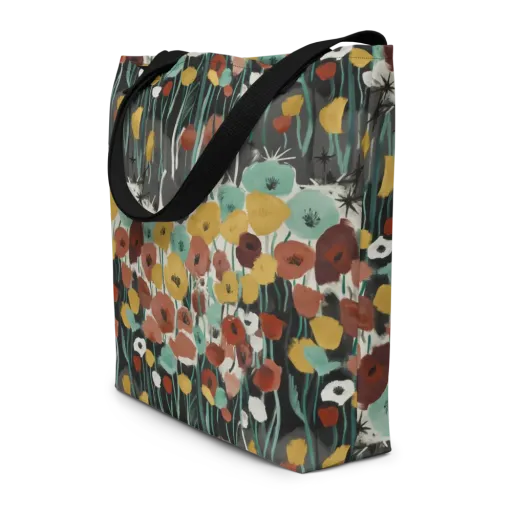 Midnight Poppies on a Large Tote Bag W/ Pocket