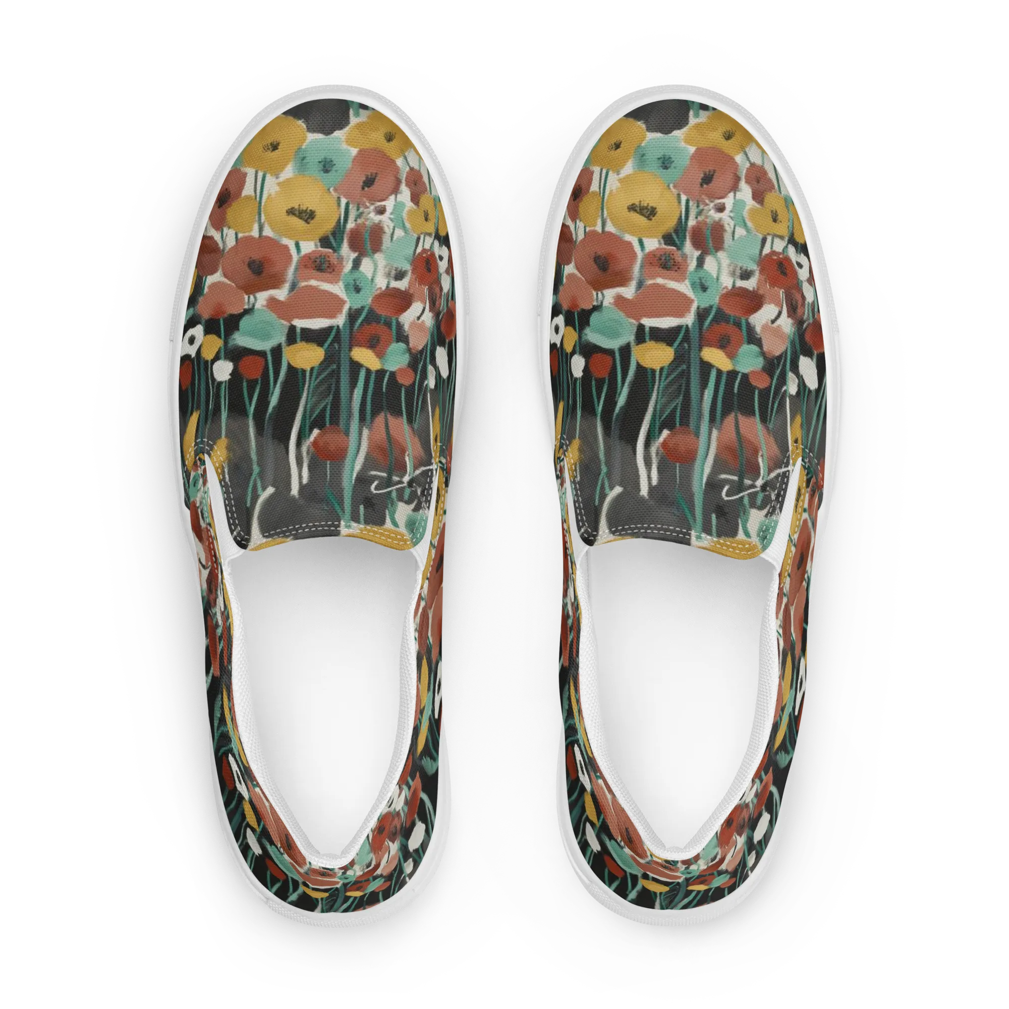 Midnight Poppies on Women's Slip-On Canvas Shoes — Front