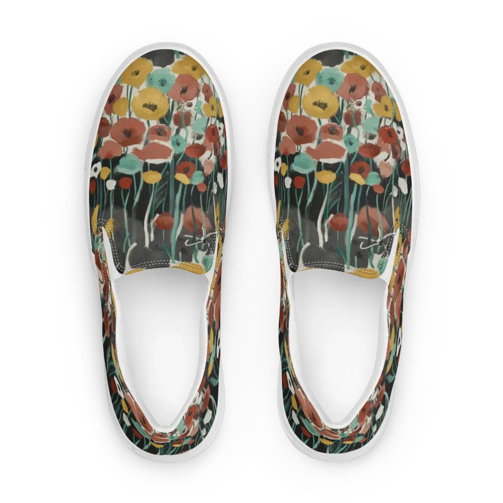 Midnight Poppies on Women's Slip-On Canvas Shoes — Front