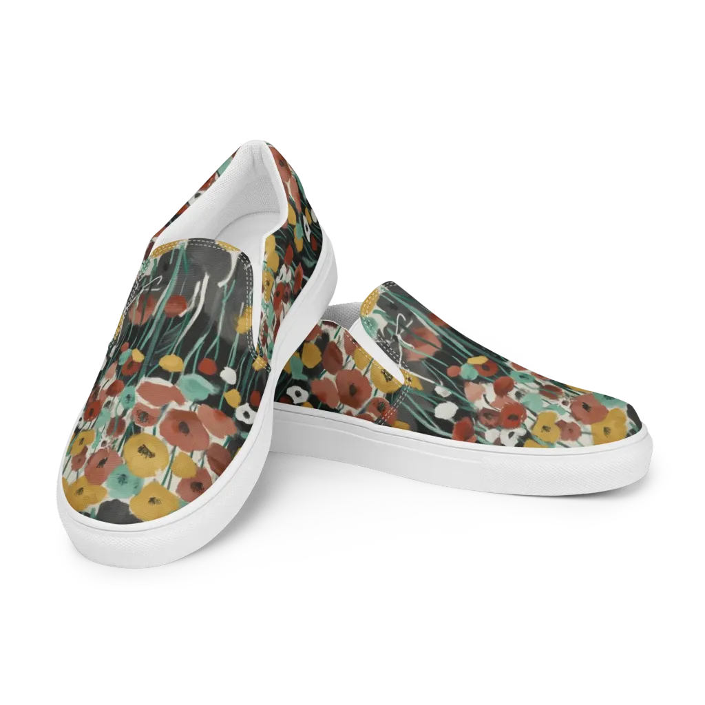 Midnight Poppies on Women's Slip-On Canvas Shoes — Left Front