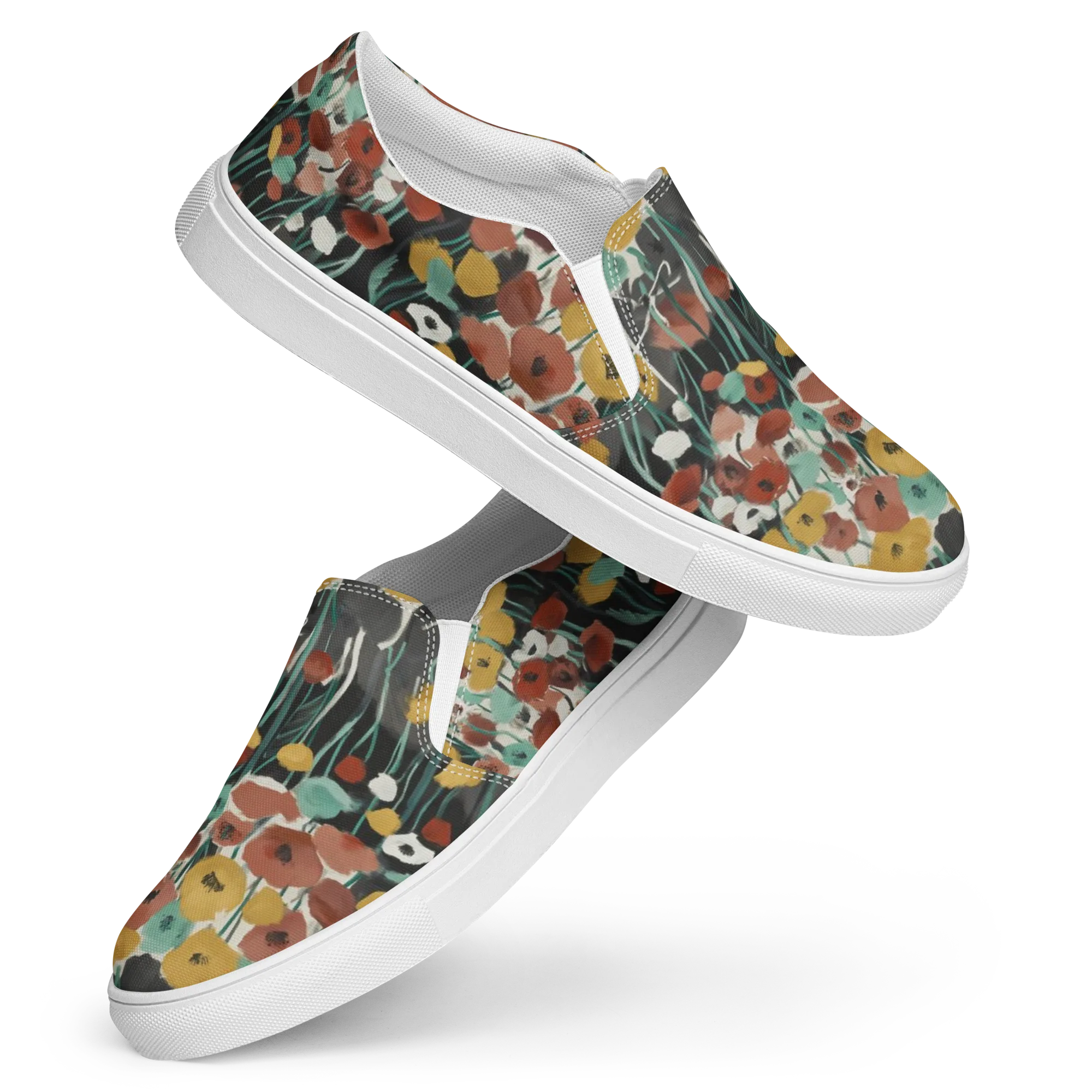 Midnight Poppies on Women's Slip-On Canvas Shoes — Front