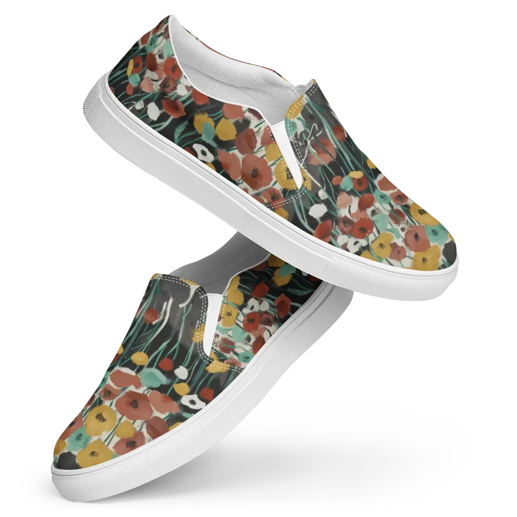 Midnight Poppies on Women's Slip-On Canvas Shoes — Front