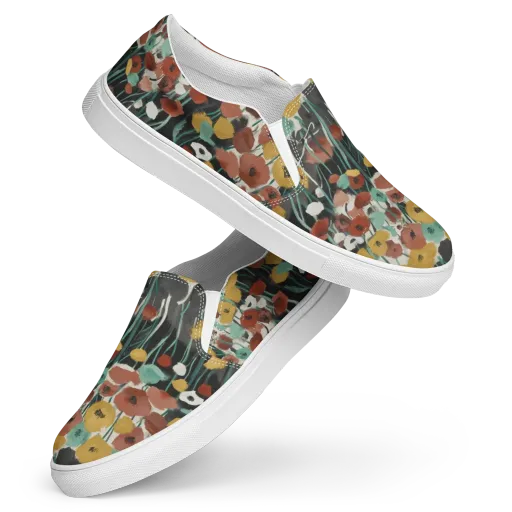 Midnight Poppies on a Women's Slip-On Canvas Shoes