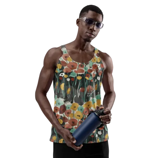 Midnight Poppies on a Men's Tank Top