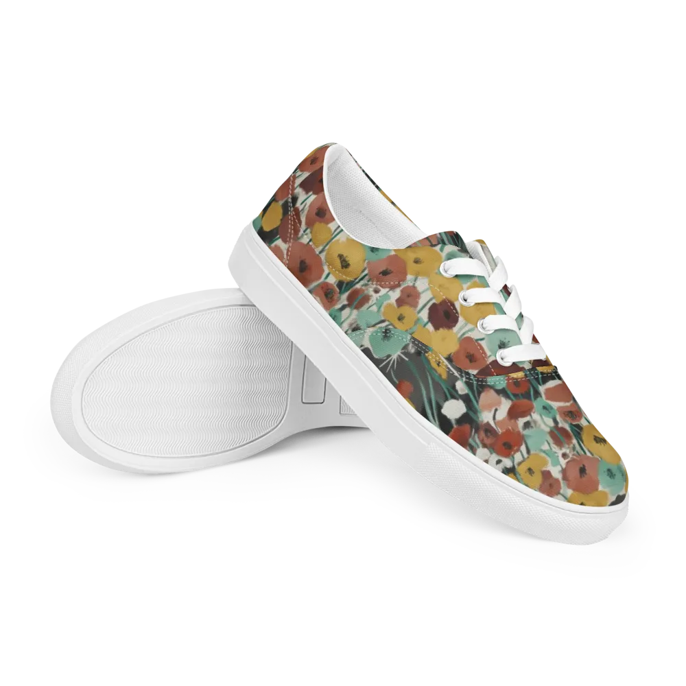 Midnight Poppies on Men's Lace-Up Canvas Shoes — Right Front