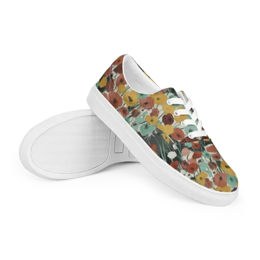 Midnight Poppies on a Men's Lace-Up Canvas Shoes