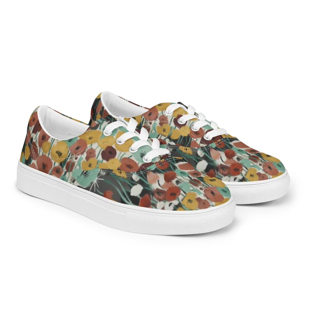 Midnight Poppies on Men's Lace-Up Canvas Shoes — Right Front