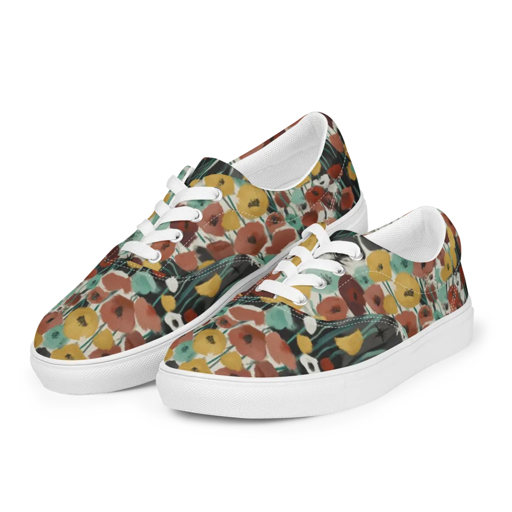 Midnight Poppies on Men's Lace-Up Canvas Shoes — Left Front