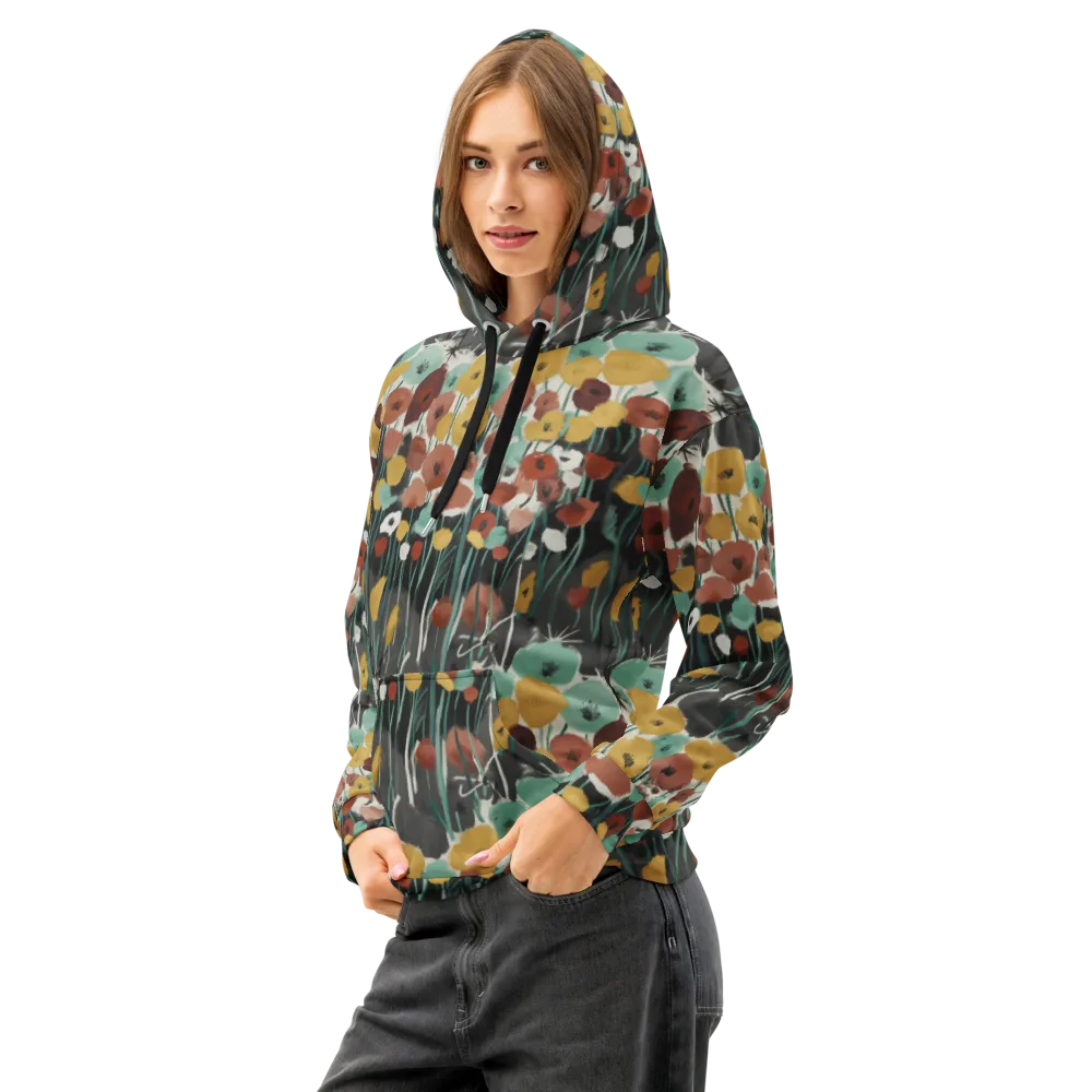 Midnight Poppies on Cotton Hoodie — Left Front