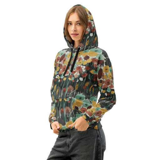 Midnight Poppies on a Cotton Hoodie