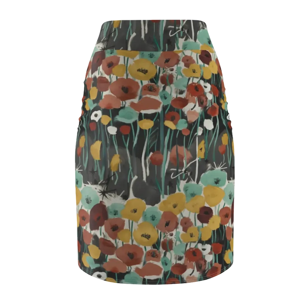 Midnight Poppies on Pencil Skirt — Back